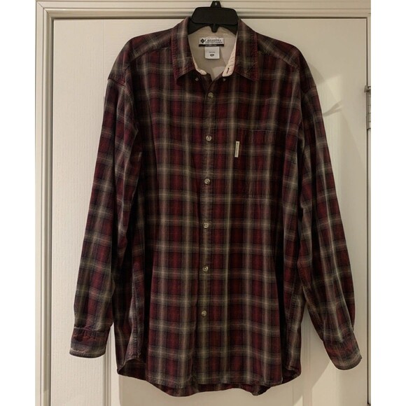 Columbia Mens Shirt Red Tan Black Plaid XXL Button Up Long Sleeve Outdoor Casual - Picture 1 of 10